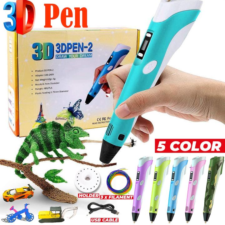 3D Pen for 3D Printing, 3D printing Drawing Pen with 3 x 1.75mm ABS/PLA Filament for Creative Modelling, USB 3D pen, Creative Learning for Children Kids as Toys, DIY Arts & Crafts Boy Girls