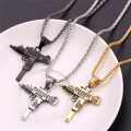 Hip Hop Iced Out UZI AK47 Gun Golden/Silver/Black Pendant Necklaces Stainless Steel Military Necklace For Mens. 