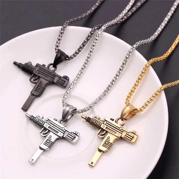 Uzi Pendant Gun Chain Necklace Hip Hop Iced Out UZI AK47 Gun