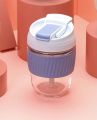Techmanistan Glass Tumbler with Straw, Lid & Leather Sleeve, Leather Sleeve With Protective Leather Sleeve, Reusable Glass Coffee Tumbler. 