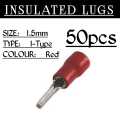 50pcs i type Insulated lugs Brass, control thimbles, Ring Cable Lugs, Wire Terminals 1.5mm, 2.5mm nd 4mm to 6mm size choose from your choise. 