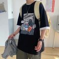 Korean Anime Oversized Short Sleeve T-shirt Men's Summer Loose Top T-shirt Men's Family Couple T-shirt. 