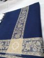 Navy Blue Wool 4 side border Women Shawls. 