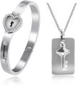 Matching Puzzle Couple Key Necklace And Heart Lock Bracelet For Women Men. 