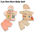 1 Pack of 3 Pcs Soft Cotton New Born Baby Suit Set - Multicolor. 
