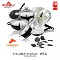 SONEX Splendor Plus Gift Pack Cookware Set with Steel Lid - 18 Pieces - Ceramic Coating - Black. 