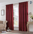 Jacquard Curtains Set, Lined Tape Top Curtains - Petal Damask Maroon Red - Pack of 2 with FREE Tie Back. 