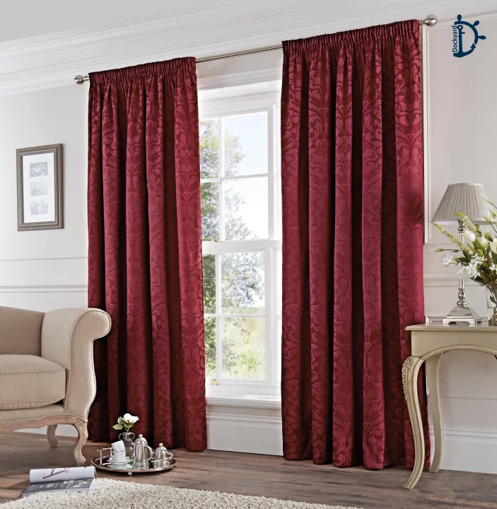 Jacquard%20Curtains%20Set,%20Lined%20Tape%20Top%20Curtains%20-%20Petal%20Damask%20Maroon%20Red%20-%20Pack%20of%202%20with%20FREE%20Tie%20Back%20-%20Image%203