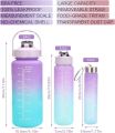 Water Bottle with Straw 3 Pcs, 64oz 32oz 16oz Time Marker Large Drinking Bottles Leakproof Half Gallon 2L Water Jugs for Sports Gym Travel BPA Free. 