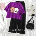 Dudu Bubu Crop Top Suits For Women And Girls Short Sleeve Tee and Black Flapper. 