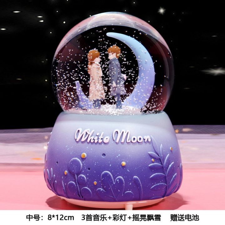Snow Globe Music Box, Lighted Musical Crystal Ball Snowglobe, Glowing Crystal Musical Box Desktop Ornament Snow Day Decoration Castle in The Sky with LED Lights for Couple Women Girlfriend  wife husband  wedding gift