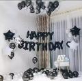 122 Pcs Set - Black and Silver Happy Birthday Theme - Foil Balloons, Chain Banner Style For Decoration. 