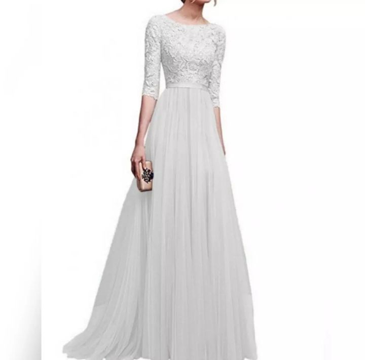 White Long Evening Maxi Dress For Women`s