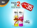 Mec Whitening Face Wash (Pack of 2) 100gm Flawless White, Oil Clean Lemon. 