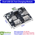 6–32V to Dual USB QC2.0 / QC3.0 24W Fast Charging Module, High-Efficiency DC-DC Step-Down Converter for Car, Solar, and DIY Power Solutions by Electrica. 