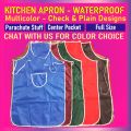 Apron Full Size | Waterproof Kitchen Apron | Water Resistant | Printed Check + Plain Design Pocket Apron | Kitchen Cooking Dress | Dress Protection - Large Size | Unisex For Both Men & Women | Washable | Waterproof Suit |  Kitchen Accessories. 