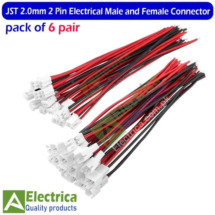 6 /15/ 30 Pairs JST PH 2.0mm 2 Pin Micro Electrical Male and Female Jack Terminal Wire Connector for Toys Battery 20cm 26AWG by Electrica