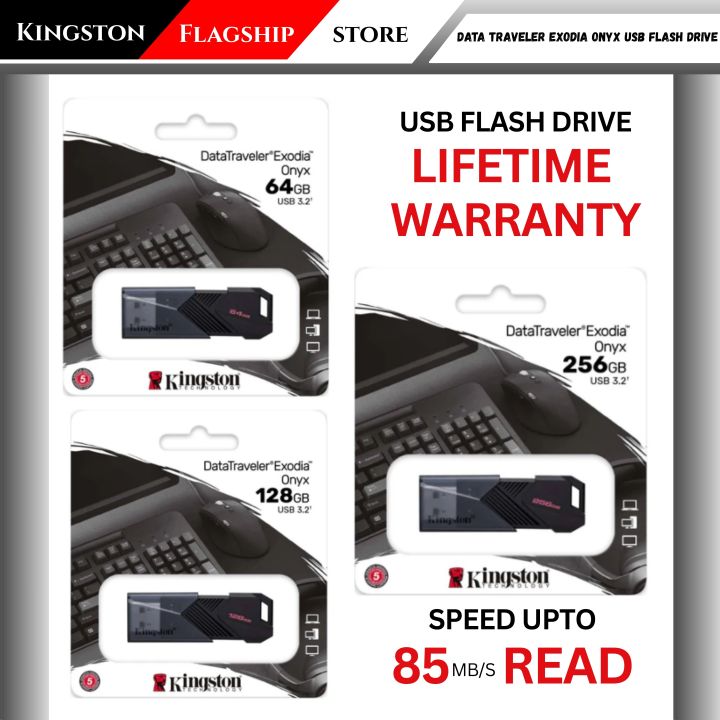 Kingston DataTraveler Exodia Onyx USB Flash Drive 64GB/128GB/256GB - High-Speed 85MB/s USB 3.2 with Lifetime Warranty