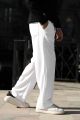 White Relaxed Straight Baggy Loose Bottom Trouser For Men. 
