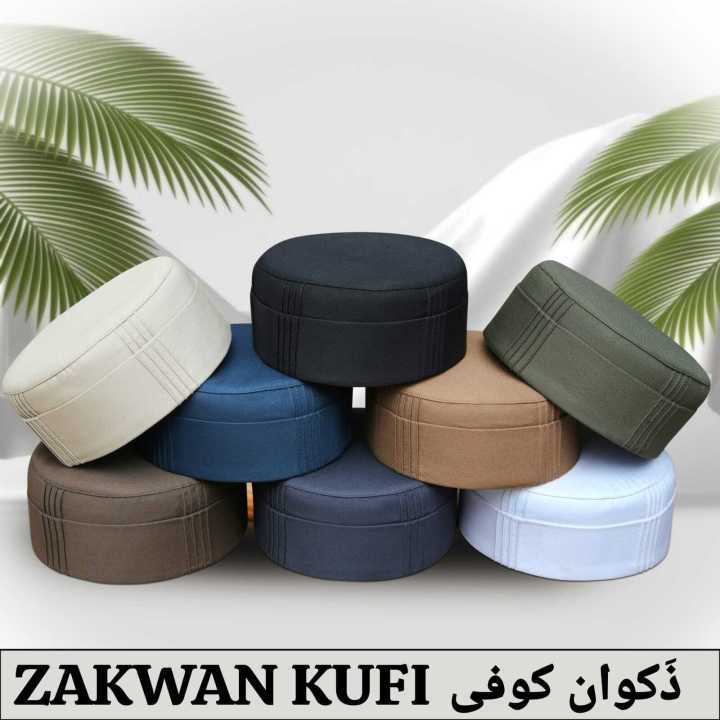 Modestile, Zakwan Kufi Hat, Islamic Cap For Men's, Soft Stuff, Kofi Salah, Headwear for Muslim Prayers, Polyester Cotton Koofi, Namaz Topi For Men and Boys with 6 Colors, Blue, Brown, Black, Grey, White, Golden