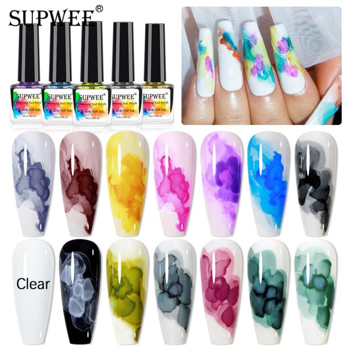 Supwee 7ml Blooming Gel Nail Polish Watercolor Ink Flower Gel Polish Liquid Gel Smoke Effect Soak Off Transfer Blossom Nails Art