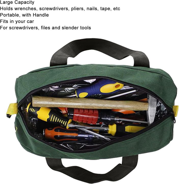 Large Capacity Tool Bag, Multifunction Waterproof Canvas Hand Tool Storage Carry Bags Portable Wide Mouth Tool Tote Bag Metal Toolkit for Storage Wrench, Screwdrivers