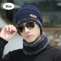 1-Piece and 2 Pieces Coral Fleece Scarf Winter Hat Soft Winter Beanie Caps For Men Warm Breathable Wool Knit Letter Double Layer Caps for Bike and Outdoor Use in Black Blue and Brown Color. 
