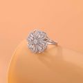 Elegant Crystal Flower Spinning Ring with Diamond Accents, Adjustable Size, Women's Fashion Jewelry. 