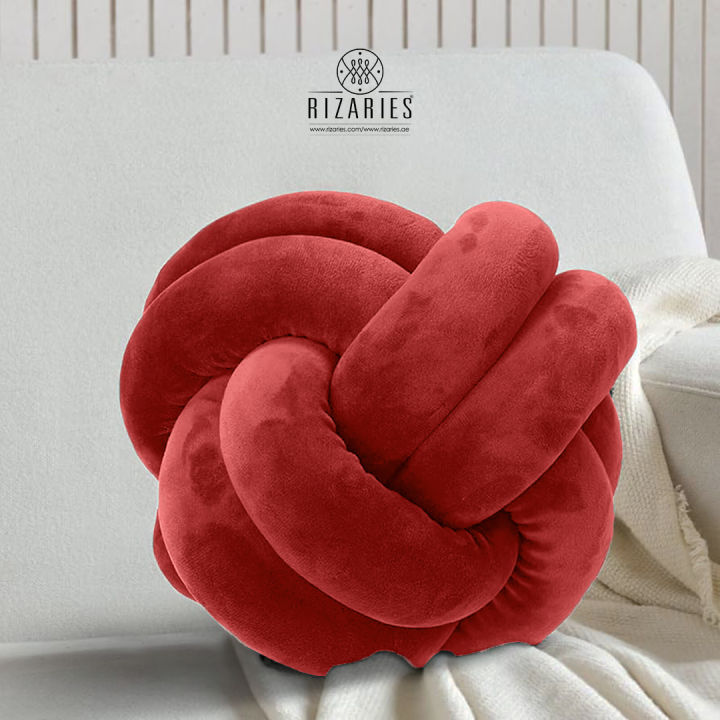 Rizaries Knot Pillow Ball Cushion 23cm Soft Velvet Round Throw Pillow for Sofa, Bed & Living Room Decor