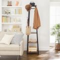 Coat Rack with 3 Shelves, Stand with Hooks for Scarves, Bags and Umbrellas, Steel Frame, Industrial Style, Rustic Brown and Black. 