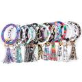 Women Faux Leather O Key Chain Circle Tassel Wristlet Keychain Key Ring Bangle. 