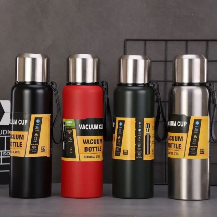 Imported 600ml / 800ml / 1000ml Russian Army Style Double Walled Stainless Steel Vacuum Insulated Water Bottles Outdoor Portable Water Bottle Portable Large Capacity Insulated Cup Military Vacuum Flask