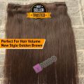 Golden Brown Hair Extension Clip in Hair Extensions with 5 clips Slik Straight Clip on Extension. 