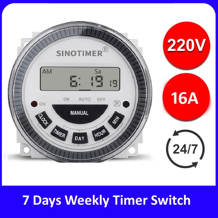 SinoTimer Heavy Load 16A /30A Digital Timer Switch 7 Days Weekly Programmable Digital Timer Switch Output 220V