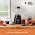 Panasonic 450w motor blender, curved stainless steel blade for smooth blending, 1.45L plastic jug for easy handling, 2 dry mill for grinding, 2 speed+1 pulse, safety lock- MXCP3121. 