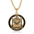 Freemason Necklace Gold Stainless Steel Free Mason Necklace Masonic Symbols Pendant Jewelry Men Hip Hop Freemasonry Male Gift. 
