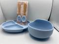 4pcs/set, 100% Silicone Baby Feeding Set 4 in 1, Silicone Divided Suction Plate, Led Weaning Set, Plates And Utensils Set, Tableware, Plate And Spoon, Christmas, Halloween And Thanksgiving Gifts - BPA Free. 