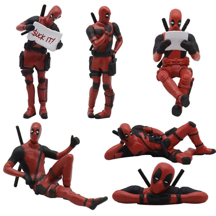 3pcs/set Deadpool Anime Action Figure Sitting Posture Model X-Men Mini Doll Car Decoration Marvel Collection Figurine Kids Toy Latei Posies