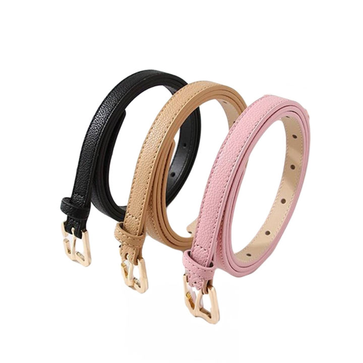 Metal Buckle Women's Leather Belt, Thin Waist Strap, Black/White, 40-inch