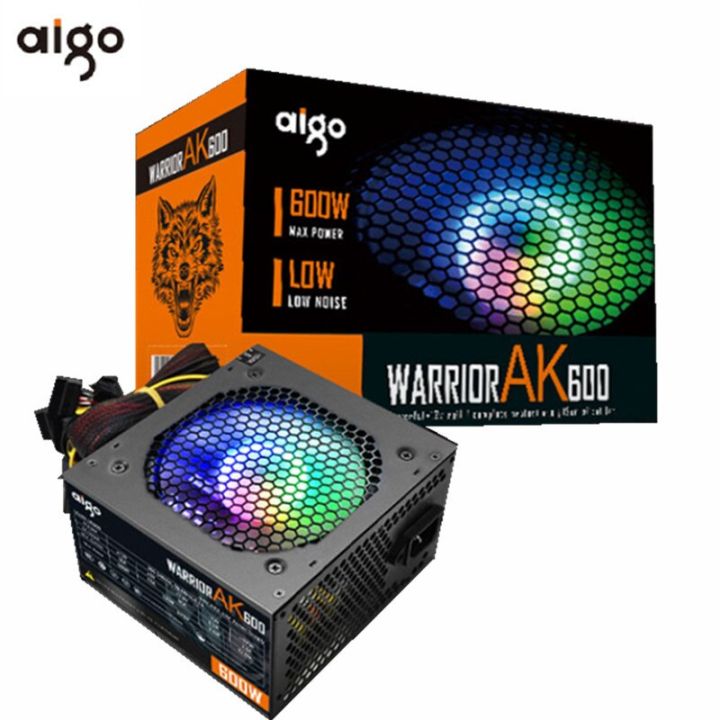 Aigo Warrior AK 600W PC Gaming PSU RGB Power Supply Unit Quiet 120mm RGB Fan 24pin 12V ATX