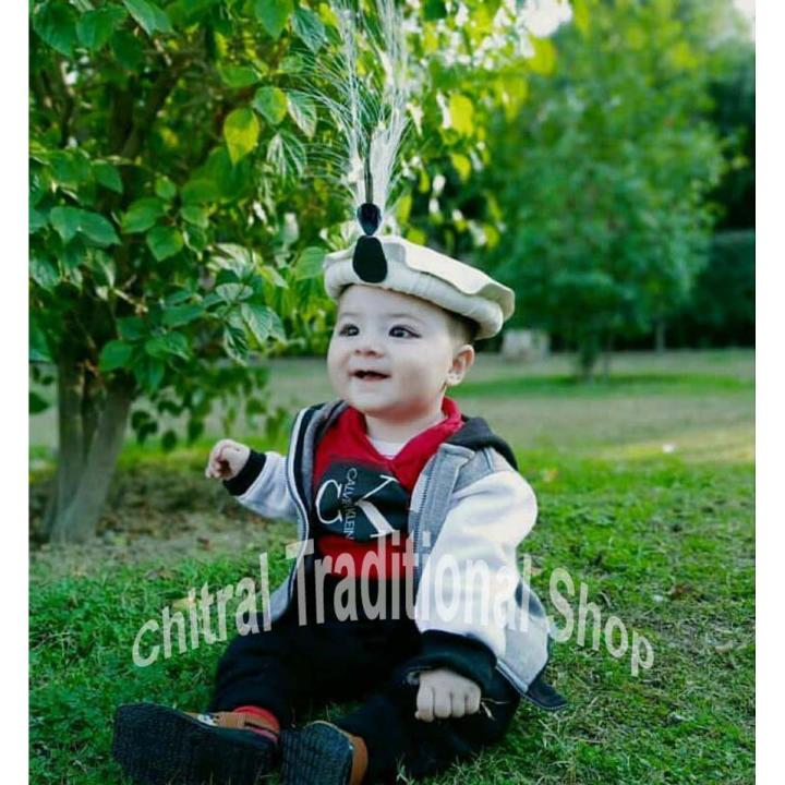 Peshawari Pakul Chitrali 100% Wool hat Cap Pakol Peshawari Handmade Topi + Feather (Crown) For kids