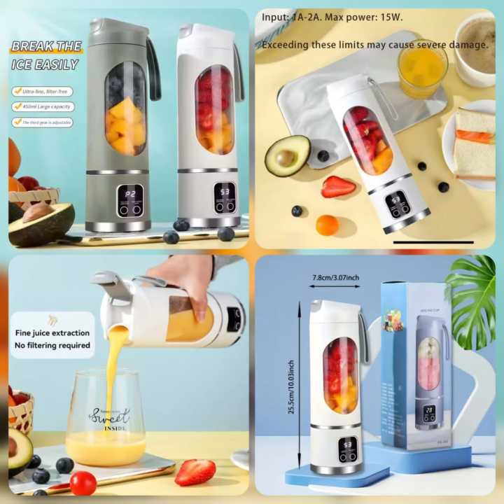 USB Rechargeable Juicer Blender - Mini Portable Personal Size Blender with 6 Blades - Electric Mixer for On-the-Go Smoothies - 400ml Food Grade Fruit Juicer Machine
