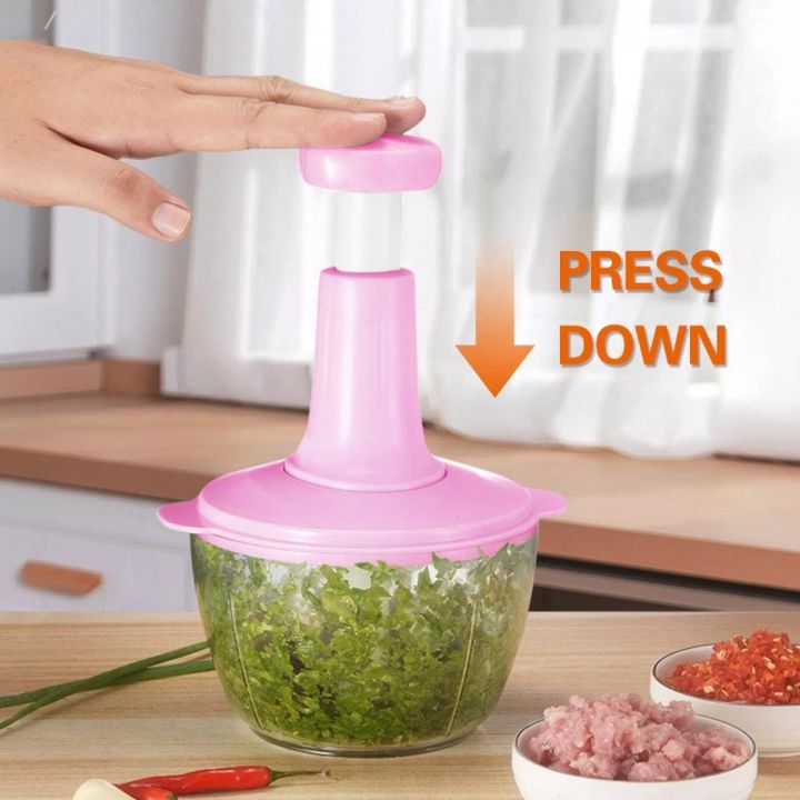 ASG Hand Push Chopper - Handy Manual Chopper - Non-Electric Food Processor & blender with Stainless Steel Blades - Manual Food Processor - Vegetable Slicer and Dicer 0.7L