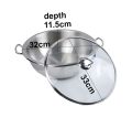 Alpha Stainless Steel Cooking Wok-Encapsulated Double Bottom  Stainless Steel Karahi Pot With Glass Lid (32cm).. 