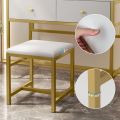 Modern White Gold Makeup Vanity Set with Round Mirror, Cushioned Stool, and 4 Drawers - Dressing Table with Mirror and Tufted Stool, Wooden Dressing, Vanity Table and Stool Set, Dressing Table Dresser Desk. 