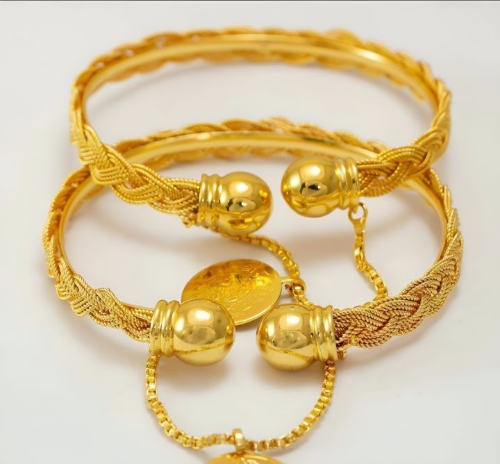 JEWELLERY  BANGLES  GOLD COLOUR 2 Pcs Braided Design Kara Bangles
