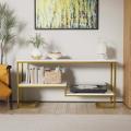 TV Stand for 53 Inch TV, Modern Gold TV Console with Open Storage Shelves, TV Media Stand with White Faux Marble Veneer, Metal Entertainment Center for Living Room, Bedroom, Gold. 