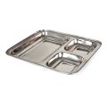 3 Compartments Stainless Steel Plate, Stainless Steel Rectangular Thali Plate, 3 compartment Thali, Divided Dinner Plate, 3 Compartment Serving Tray, Nuts Tray. 