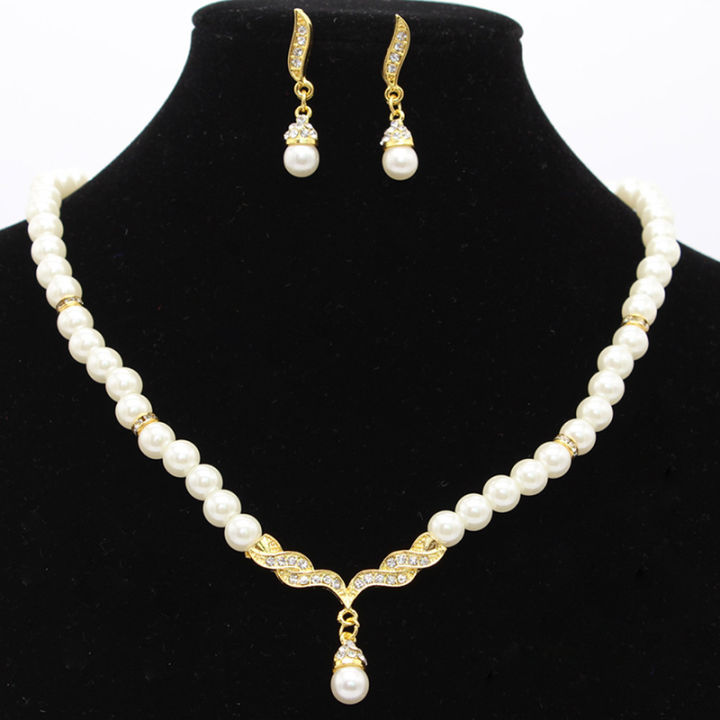 【Hot】Wedding Wings Angel Faux Pearls Necklace Earrings Jewelry Set ...