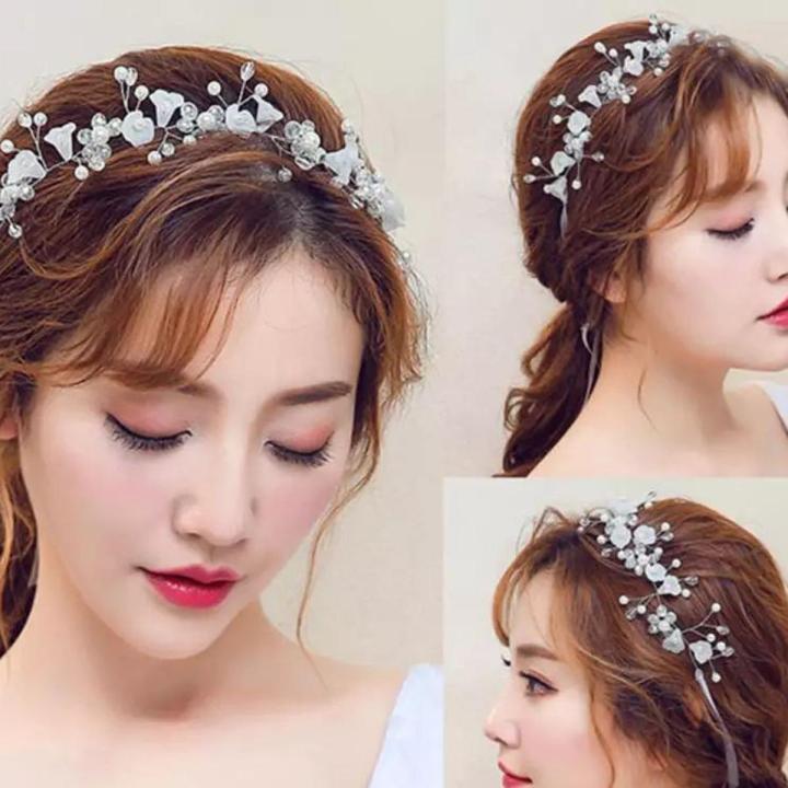 Silver Color Crystal PearlHeadband Flower Wedding Hair Accessories Hair Band Female Headband Bridal Tiara Headband Handmade